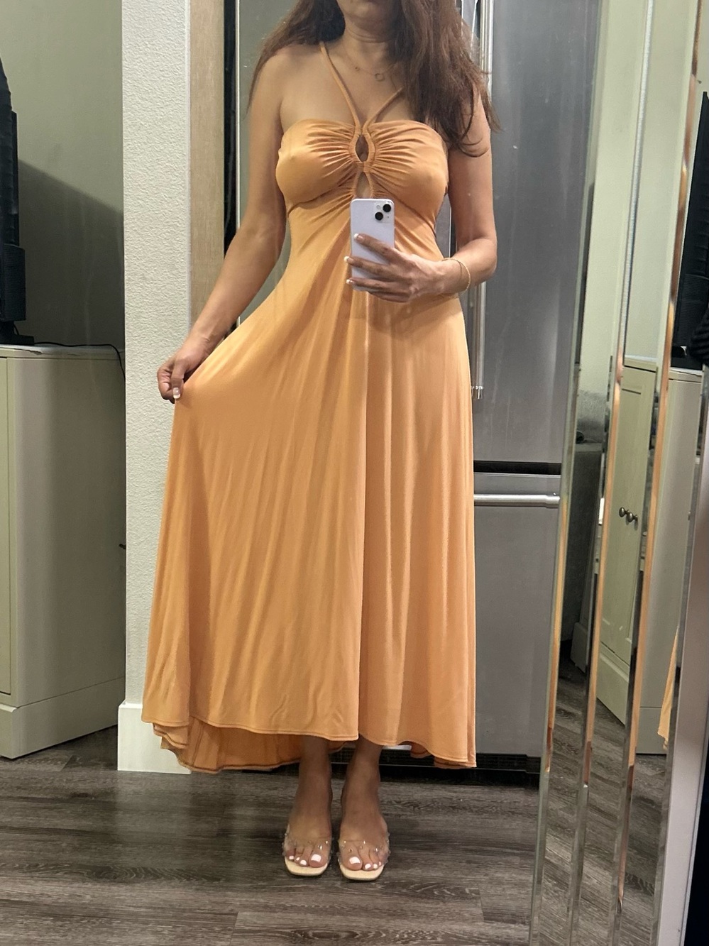 A.L.C. Peach Halter Maxi Dress with Keyhole Detail